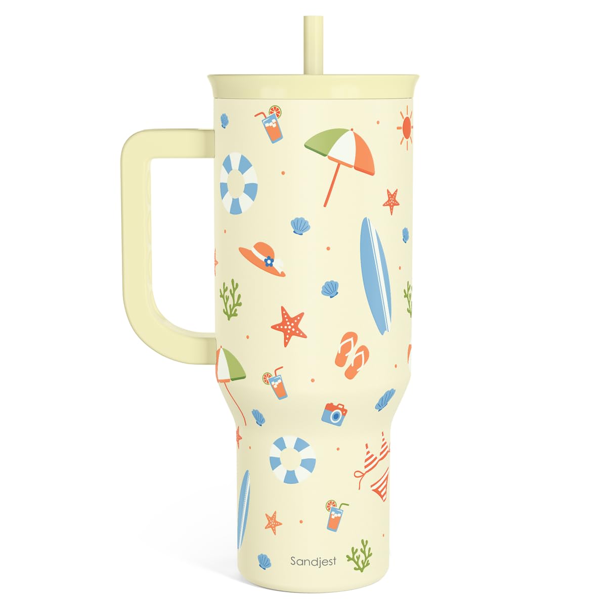 SANDJEST Bow Tumbler with Handle 40oz, Stainless Steel Insulated Tumblers Coffee Travel Cup with Slider Straw Lid, Gifts for Women Teen Girls Birthday