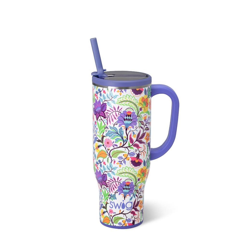 Swig Life 40oz Leakproof Mega Mug with Handle & Straw, Hydrangeas