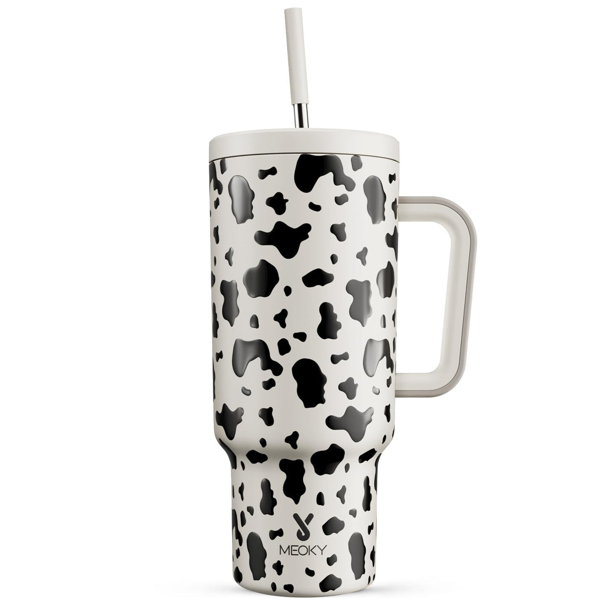 Meoky 40oz Tumbler with Handle, Leak-proof Lid and Straw, Insulated Coffee Mug Stainless Steel Travel Mug, Keeps Cold for 34 Hours or Hot for 10 Hours (Night)