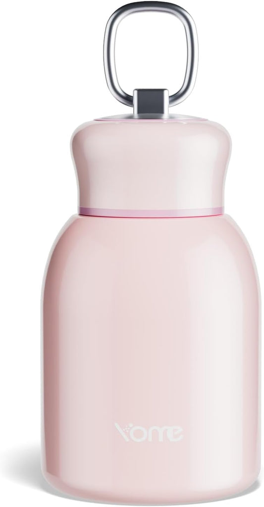 YOME 10oz Light Pink Insulated Mini Water Bottle with Lid & Lifting Loop for Women | Small Stainless Steel Cute Tumbler | Keeps Drinks Cold | Lightweight Gift Cup| Fits in Purse or Pocket
