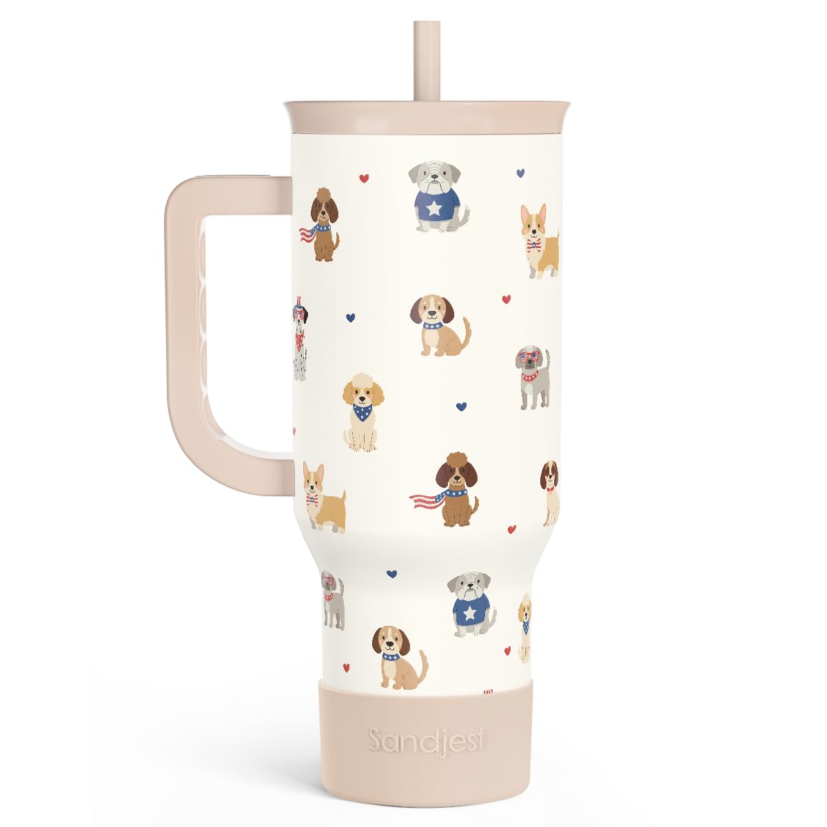 SANDJEST Bow Tumbler with Handle 40oz, Stainless Steel Insulated Tumblers Coffee Travel Cup with Slider Straw Lid, Gifts for Women Teen Girls Birthday
