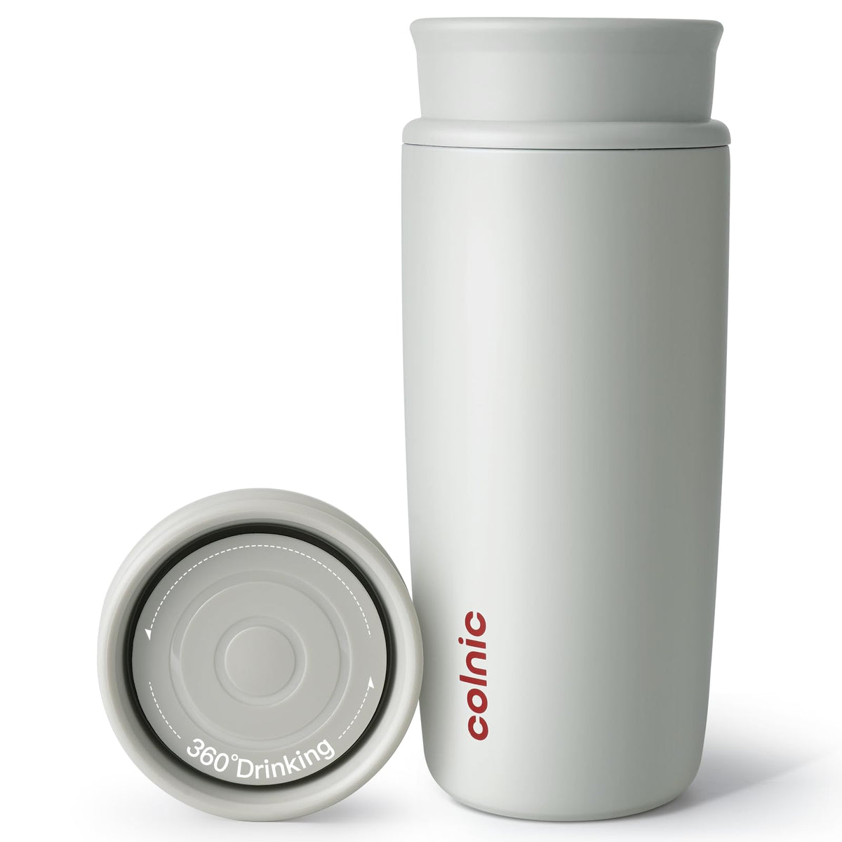 Travel Coffee Mug with 360°Lid, 12 oz Coffee Tumbler Insulated Travel Mugs for Hot and Cold, Vacuum Insulated Stainless Steel Coffee Cup Leak Proof Spill Proof-Pearl Nacre