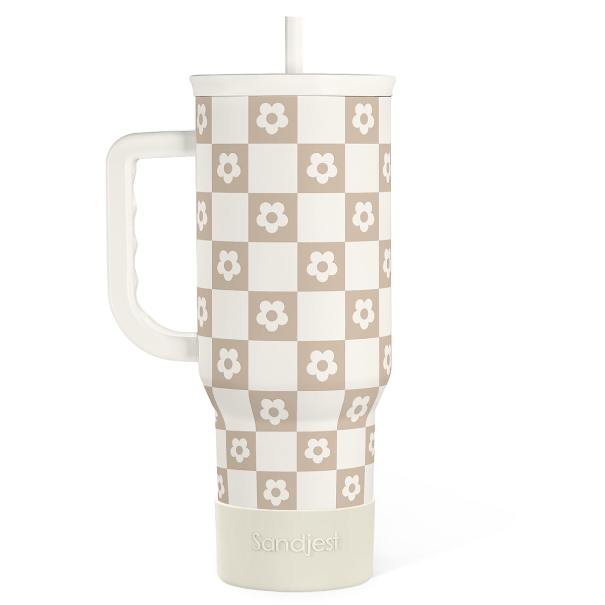 SANDJEST Bow Tumbler with Handle 40oz, Stainless Steel Insulated Tumblers Coffee Travel Cup with Slider Straw Lid, Gifts for Women Teen Girls Birthday