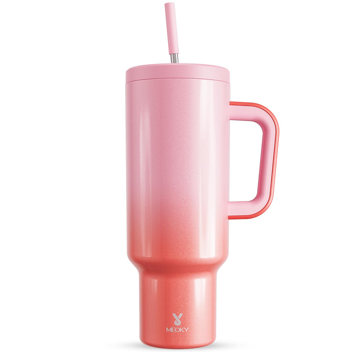 Meoky 40oz Tumbler with Handle, Leak-proof Lid and Straw, Insulated Coffee Mug Stainless Steel Travel Mug, Keeps Cold for 34 Hours or Hot for 10 Hours (Night)