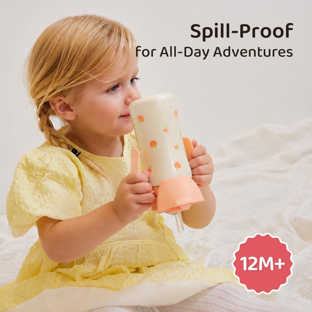 GROSMIMI Stainless Steel Baby Straw Cup, Spill-Proof, 12M+, 10oz (Bear)
