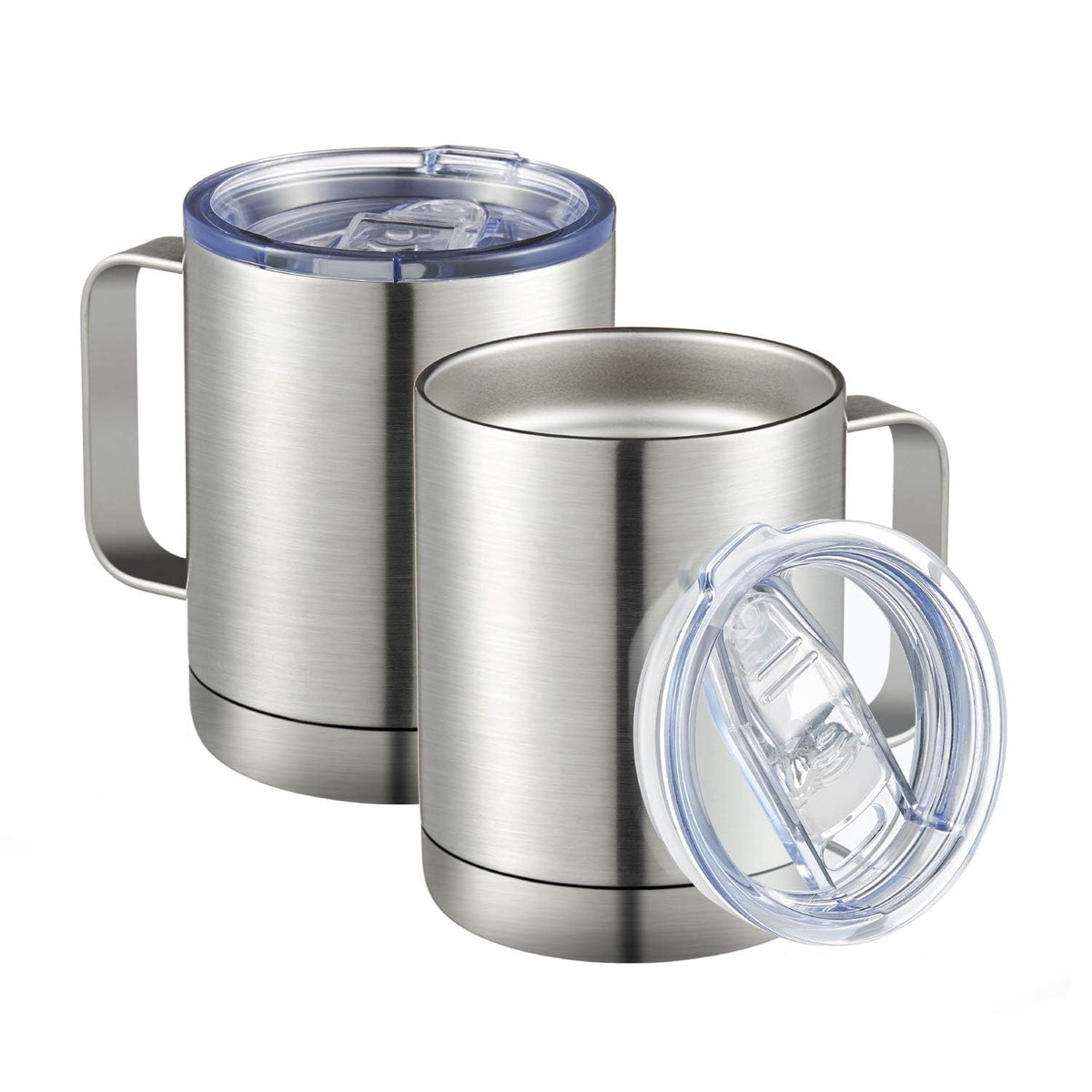 MEWAY 12oz Coffee Mug With Handle and Sliding Lid,Stainless Steel Travel Tumbler Cup with Handle,Double Wall Vacuum Insulated Camping Cup for Hot & Cold Drinks Tea (Lilac,Set of 1)