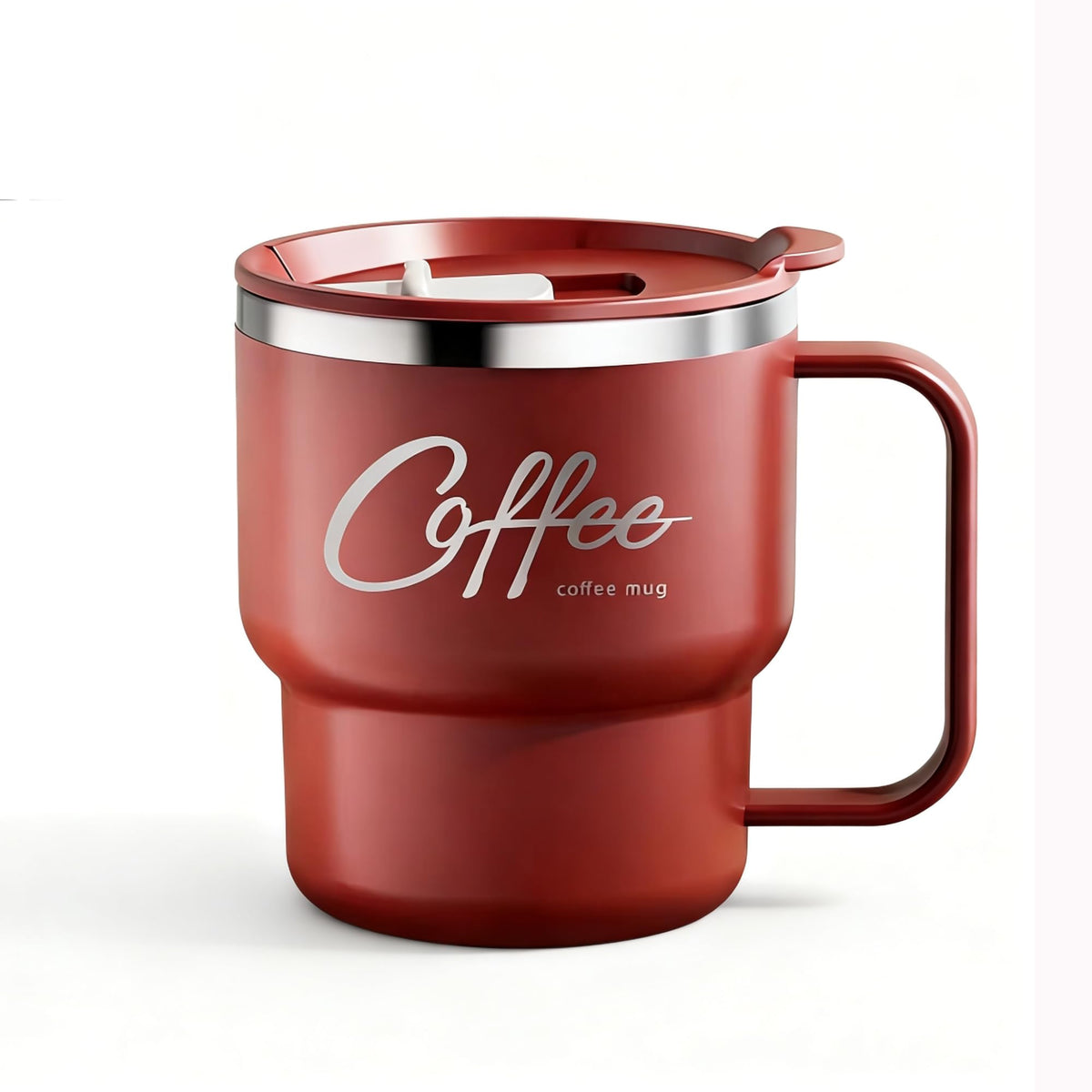 12 oz Insulated Coffee Mug with Lid and Handle, Double Wall Vacuum Insulated, Stainless Steel, Travel Cup for Hot or Cold Drinks