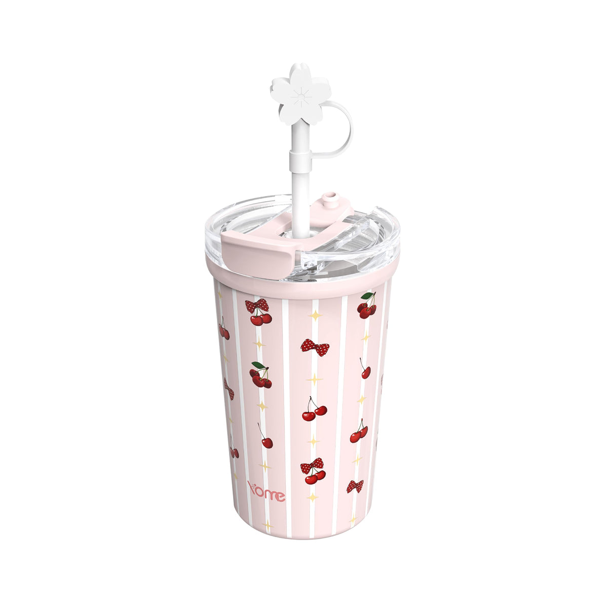 YOME 12oz Strawberry Pink Insulated Coffee Cup with Lid and Straw for Women | 2 in 1 Lid | Stainless Steel | Travel Coffee Cup| 100% Leak Proof | Keeps Drinks Cold&Hot | Gift Travel Gym Car