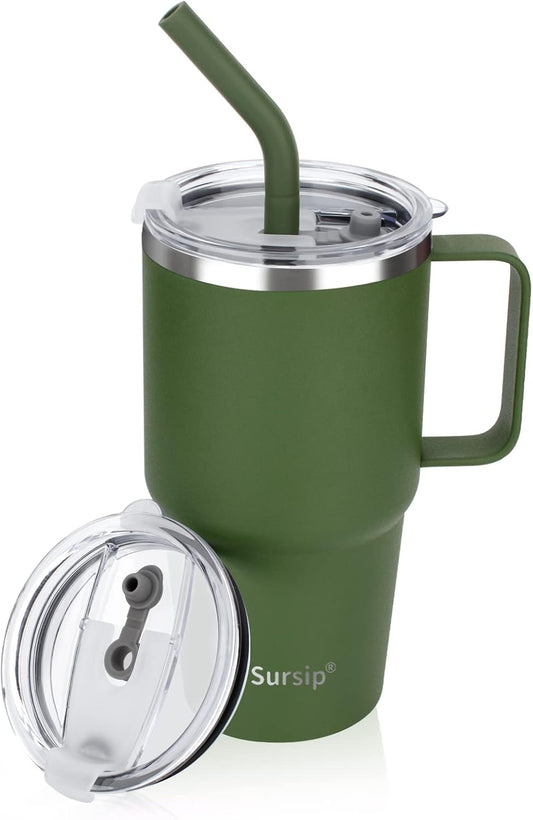 Sursip 24 oz Insulated Tumbler with Handle Lids and Straw