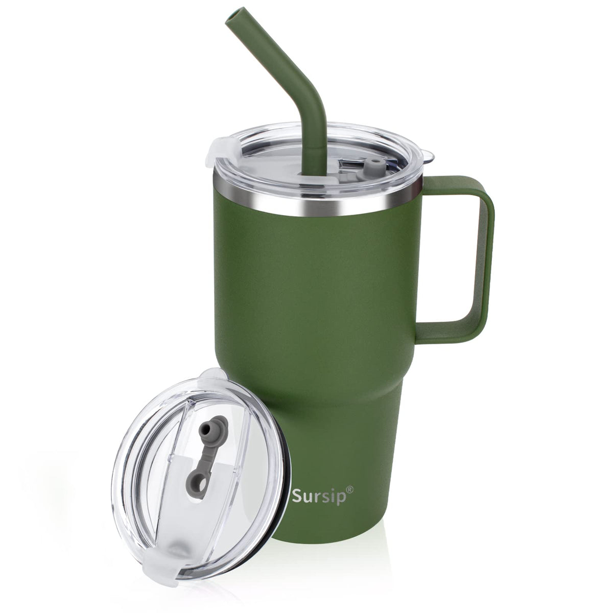 Sursip 24 oz Insulated Tumbler with Handle Lids and Straw