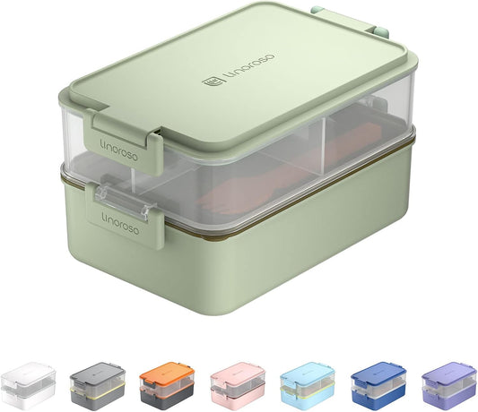 linoroso Stackable 2-Tier Adult Bento Box, 4 Compartments - Pale Mint