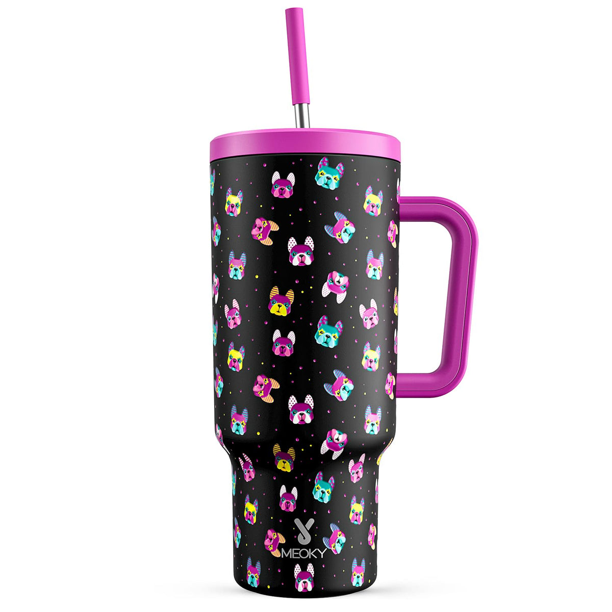 Meoky 40oz Tumbler with Handle, Leak-proof Lid and Straw, Insulated Coffee Mug Stainless Steel Travel Mug, Keeps Cold for 34 Hours or Hot for 10 Hours (Night)