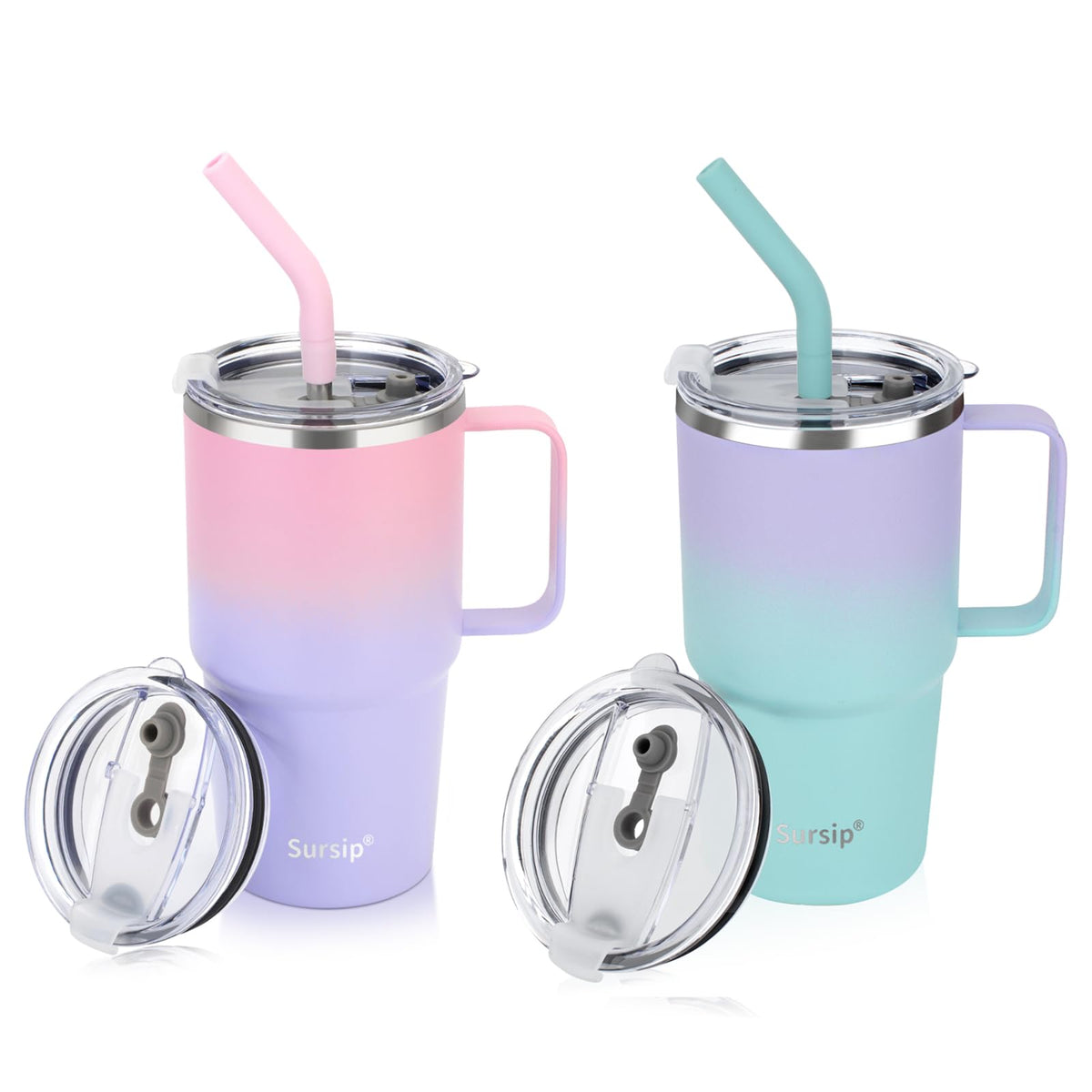Sursip 24 oz Insulated Tumbler with Handle Lids and Straw