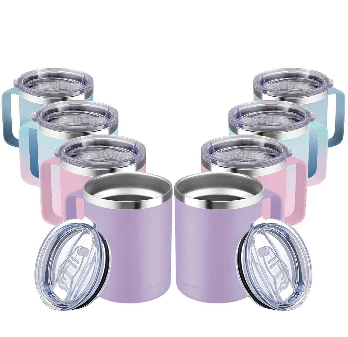 MEWAY 12oz Coffee Mug With Handle and Sliding Lid,Stainless Steel Travel Tumbler Cup with Handle,Double Wall Vacuum Insulated Camping Cup for Hot & Cold Drinks Tea (Lilac,Set of 1)