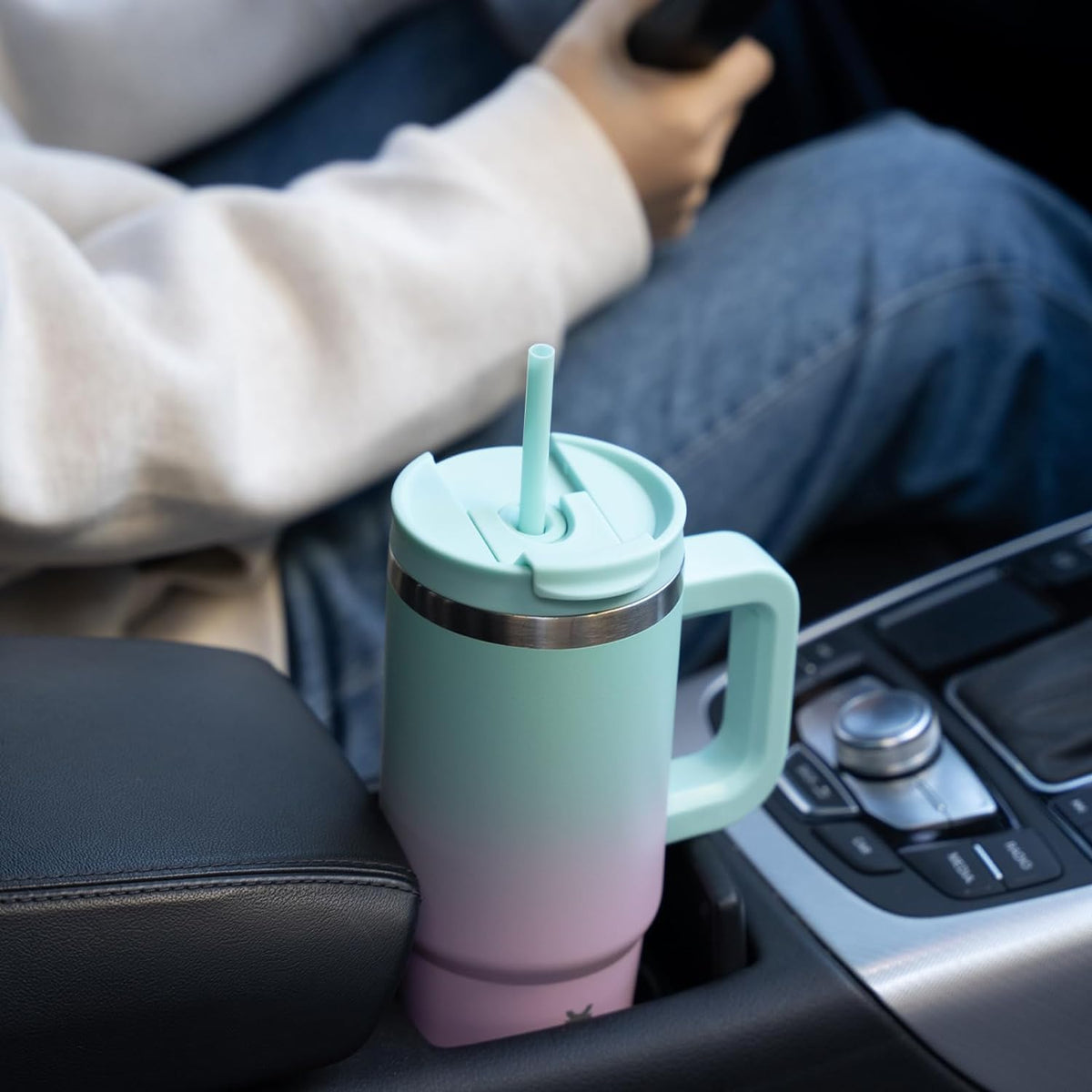 BJPKPK 30 oz Insulated Tumbler with Handle & Straw, Stainless Steel