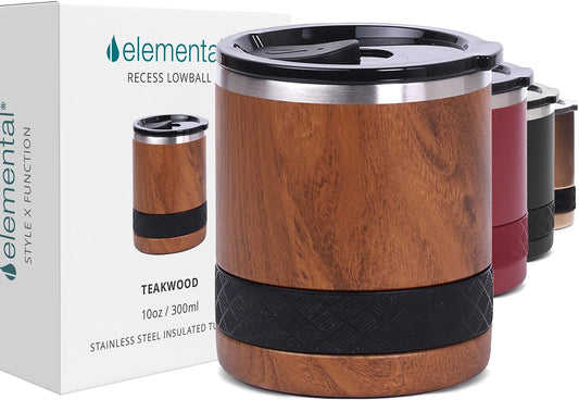 Elemental Recess Lowball 10oz Stainless Steel Tumbler Whiskey Glass w/Lid