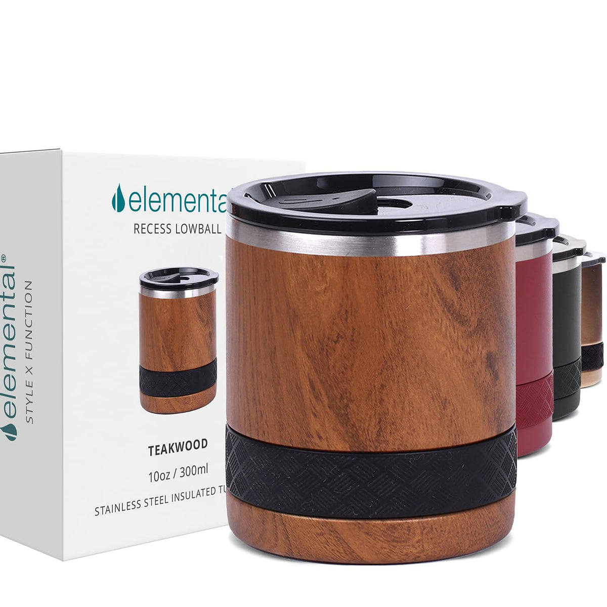 Elemental Recess Lowball 10oz Stainless Steel Tumbler Whiskey Glass w/Lid