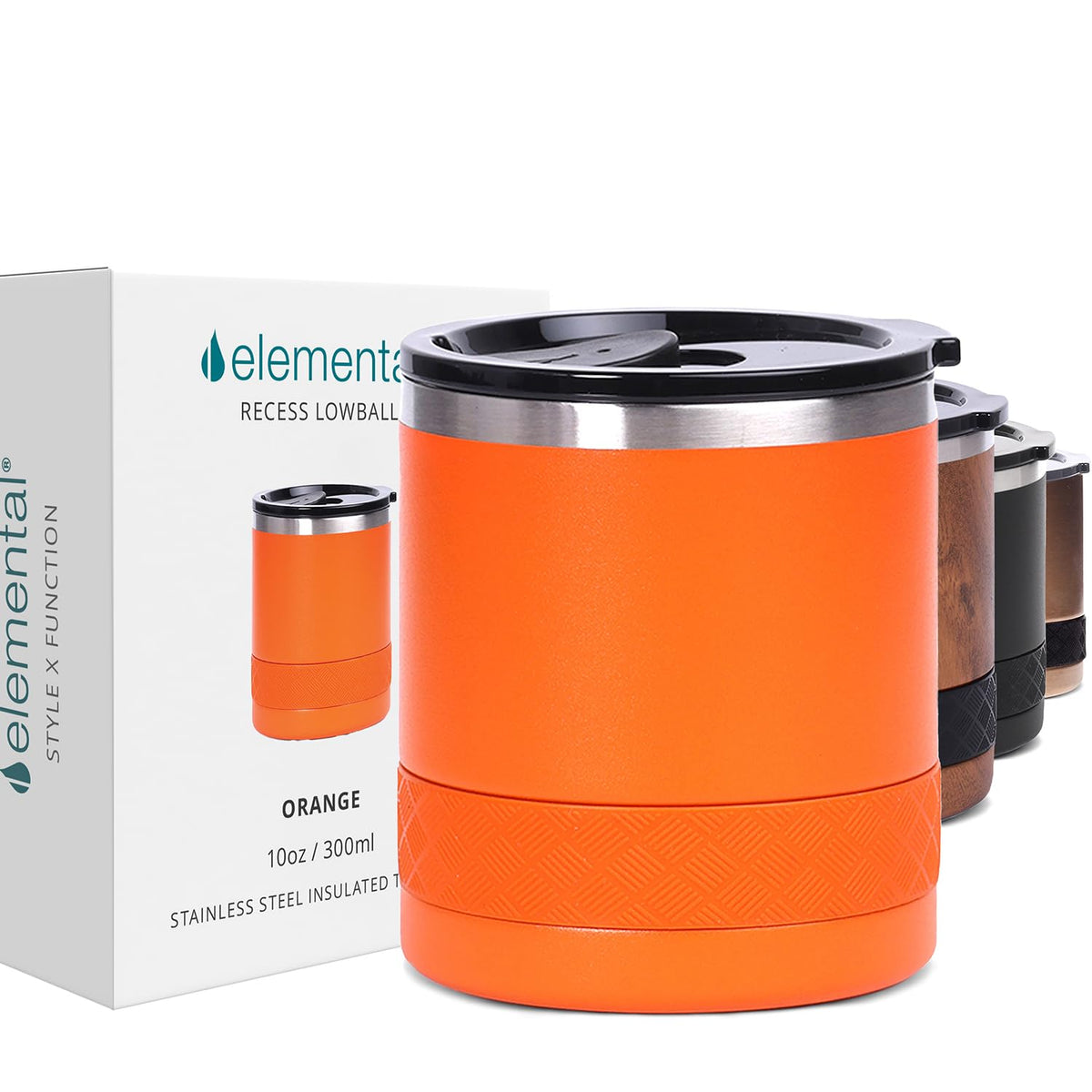 Elemental Recess Lowball 10oz Stainless Steel Tumbler Whiskey Glass w/Lid