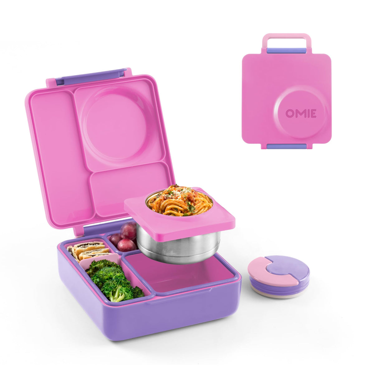 Omie OmieBox Kids Insulated Leakproof Bento Lunch Box with Food Jar (Pink Berry)