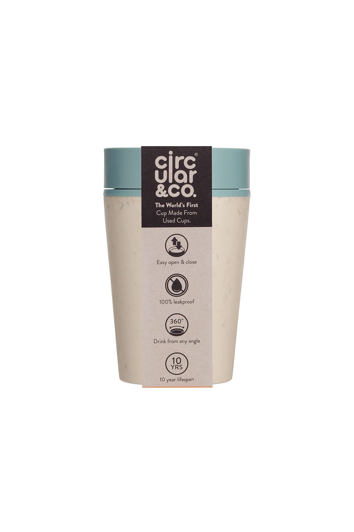 Circular and Co Reusable Coffee Cup 8oz/227ml - The World's First Travel Mug Made from Recycled Coffee Cups, 100% Leak-Proof, Sustainable & Insulated. (Cream & Honest Green)