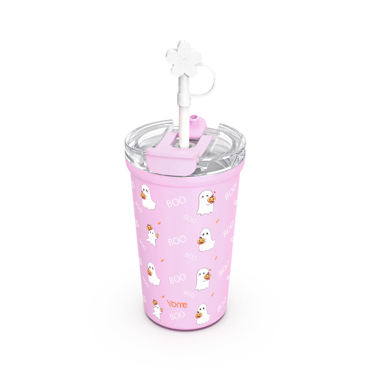 YOME 12oz Strawberry Pink Insulated Coffee Cup with Lid and Straw for Women | 2 in 1 Lid | Stainless Steel | Travel Coffee Cup| 100% Leak Proof | Keeps Drinks Cold&Hot | Gift Travel Gym Car