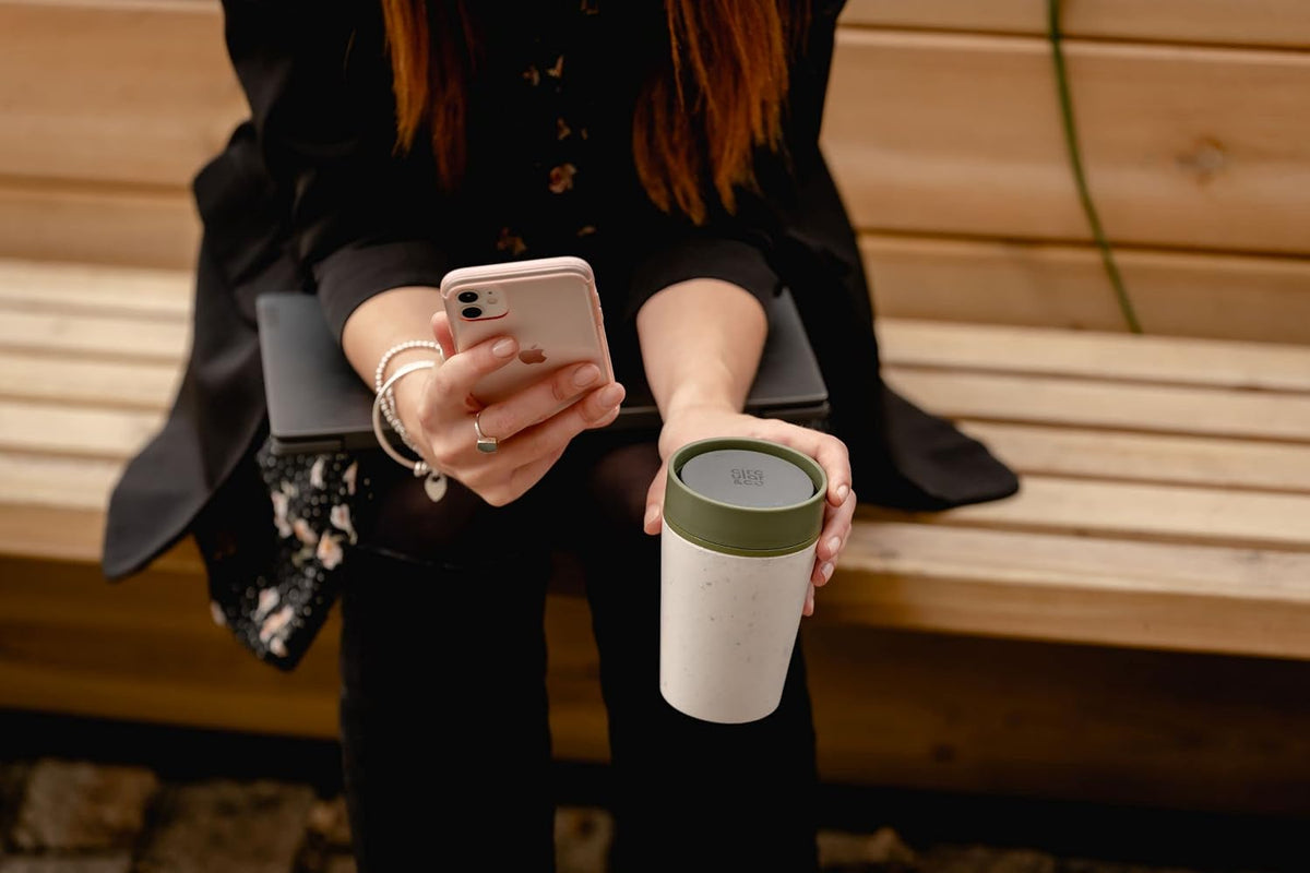 Circular and Co Reusable Coffee Cup 8oz/227ml - The World's First Travel Mug Made from Recycled Coffee Cups, 100% Leak-Proof, Sustainable & Insulated. (Cream & Honest Green)