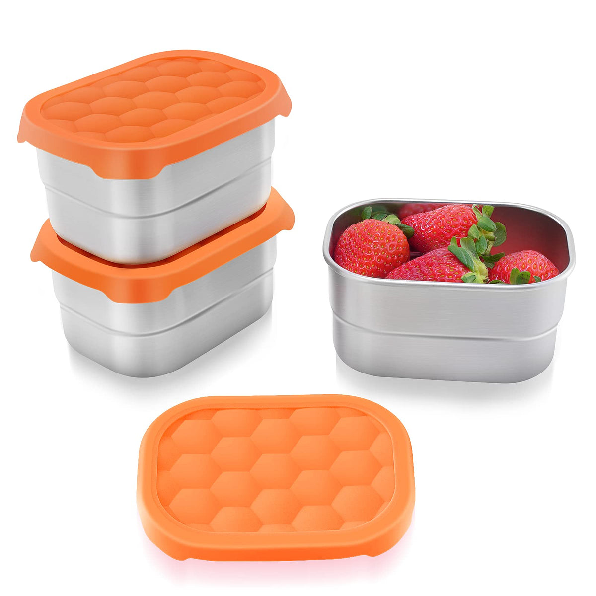Tanjiae 4Pack 8oz Small (1 CUP) Stainless Steel Snack Containers for Kids | Reusable Easy Open Toddler Snack Containers with Silicone Lids | Stackable Toddler Lunch Box for Daycare, School and Travel