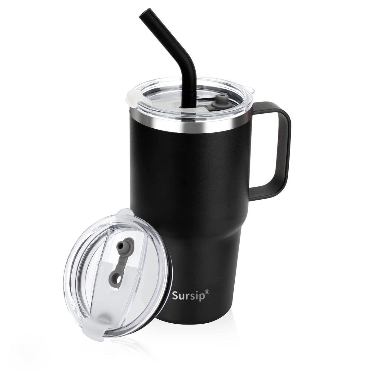Sursip 24 oz Insulated Tumbler with Handle Lids and Straw