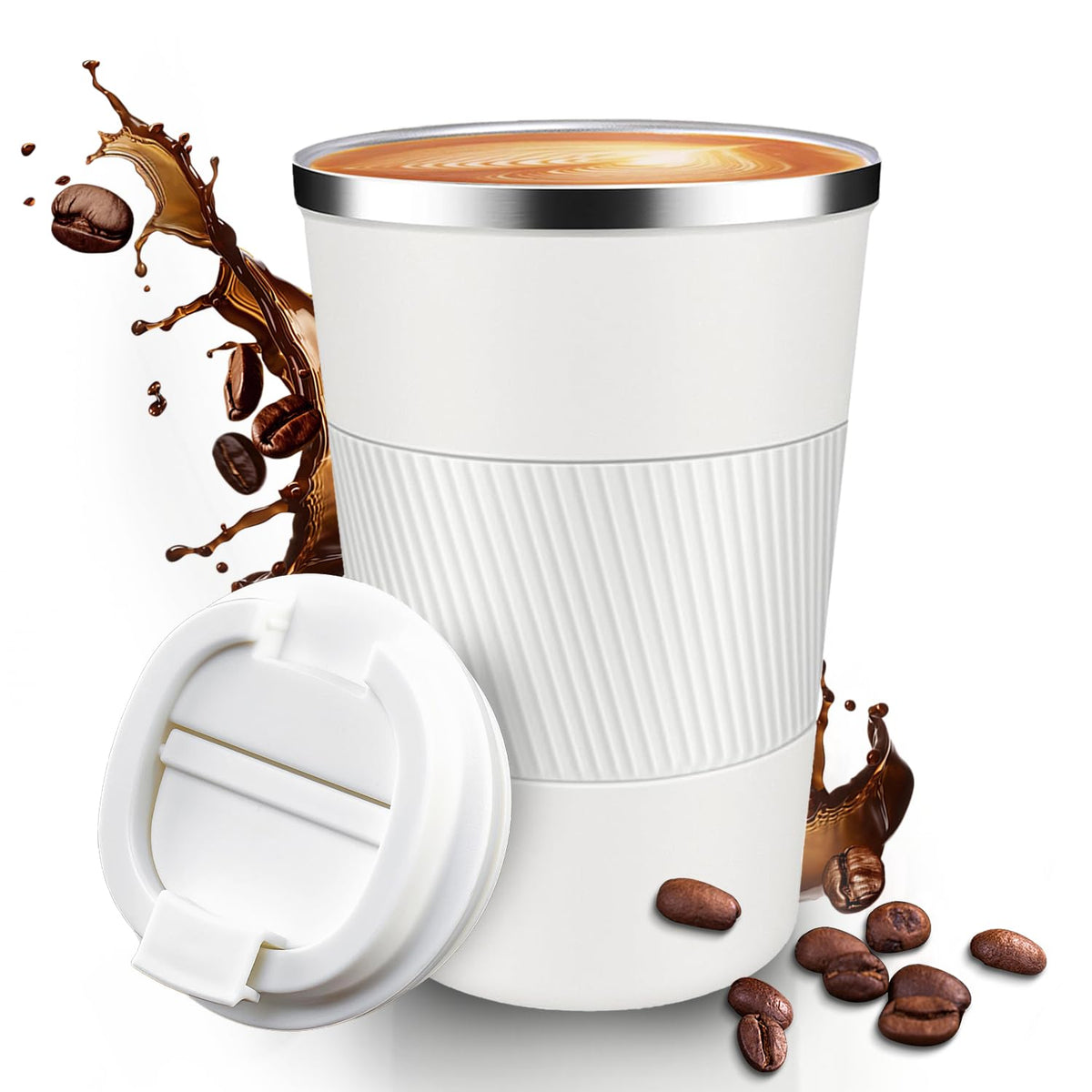 12OZ Travel Coffee Mug Insulated Coffee Cup with Spill Leak Proof Lid, Portable Stainless Steel Tumbler Reusable Hot and Cold Water Mug for Car, Daily, Camping-Black