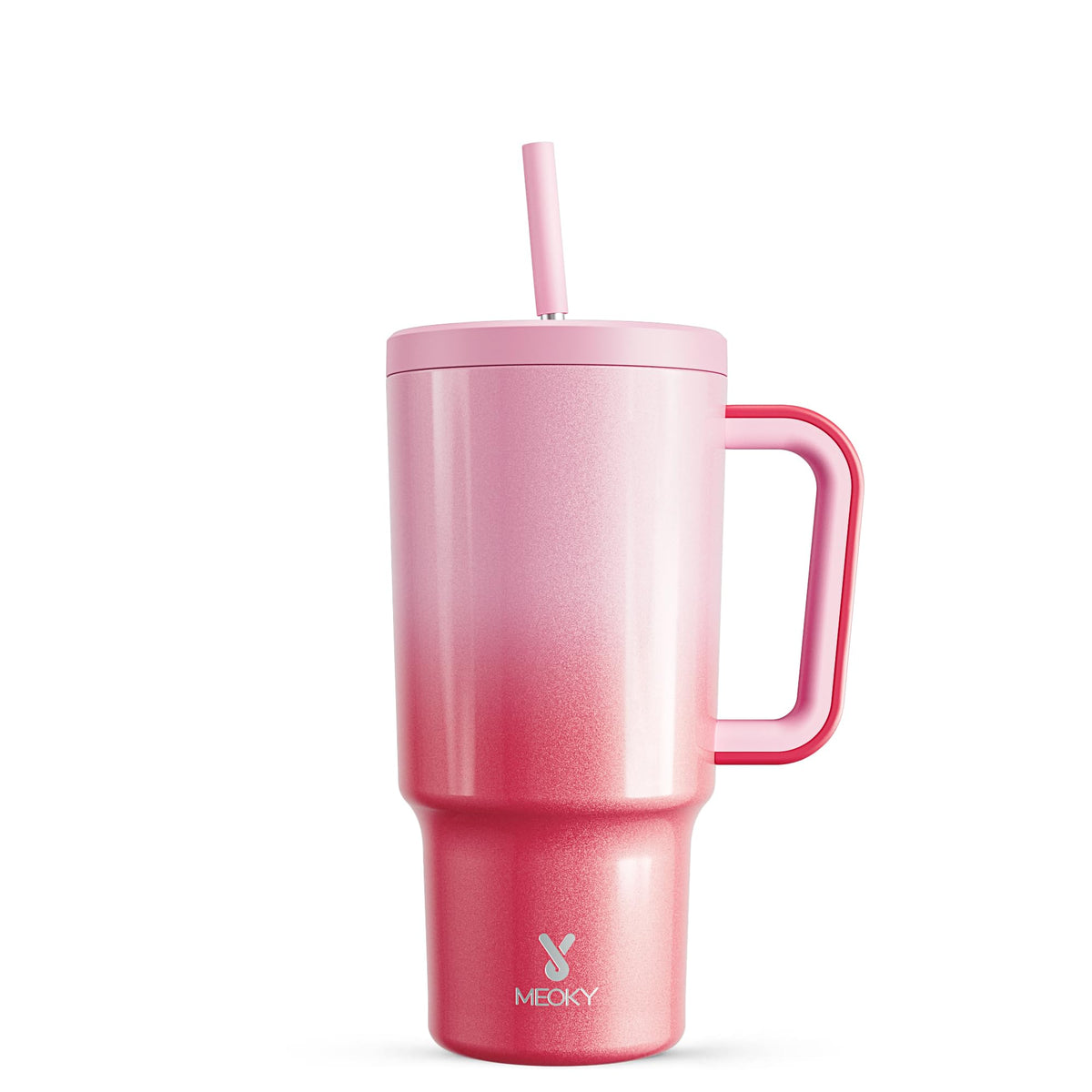 Meoky 40oz Tumbler with Handle, Leak-proof Lid and Straw, Insulated Coffee Mug Stainless Steel Travel Mug, Keeps Cold for 34 Hours or Hot for 10 Hours (Night)