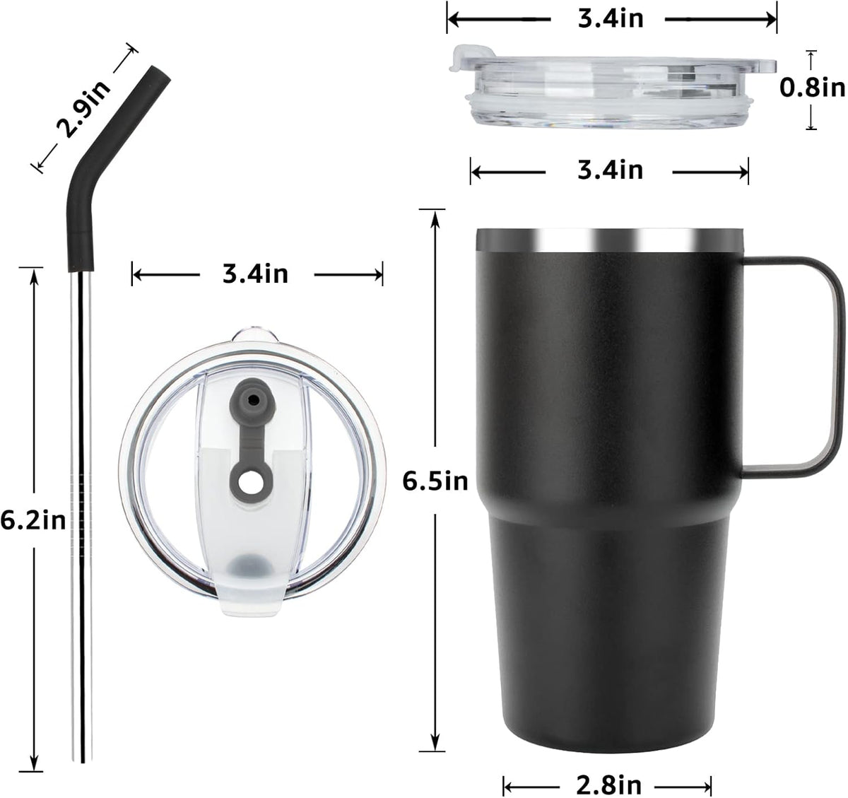 Sursip 24 oz Insulated Tumbler with Handle Lids and Straw