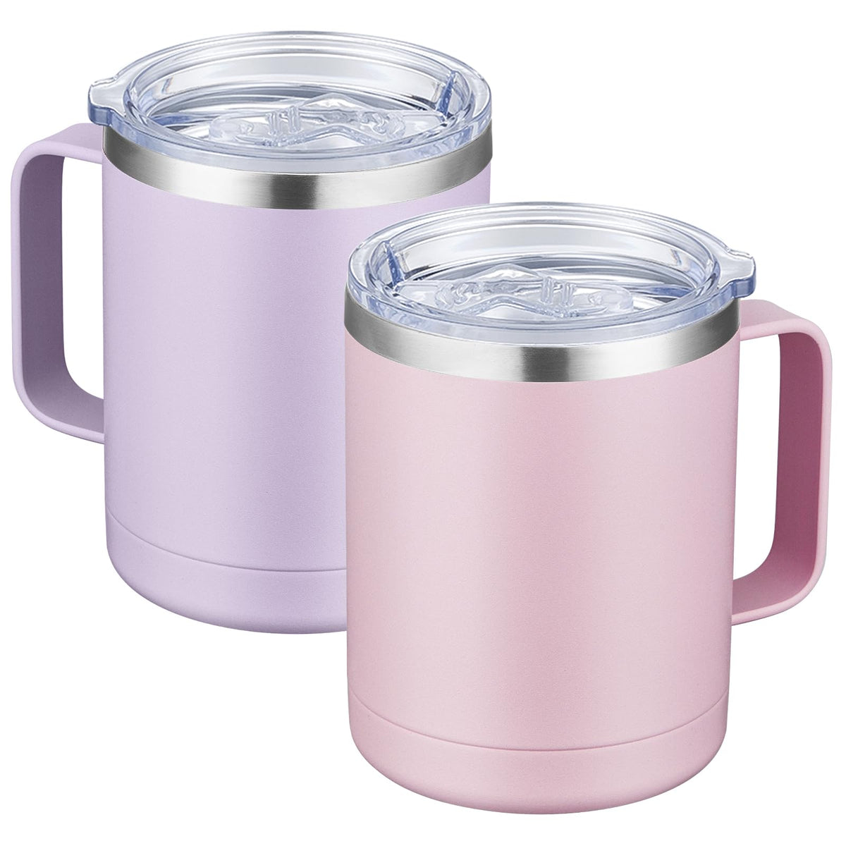 MEWAY 12oz Coffee Mug With Handle and Sliding Lid,Stainless Steel Travel Tumbler Cup with Handle,Double Wall Vacuum Insulated Camping Cup for Hot & Cold Drinks Tea (Lilac,Set of 1)
