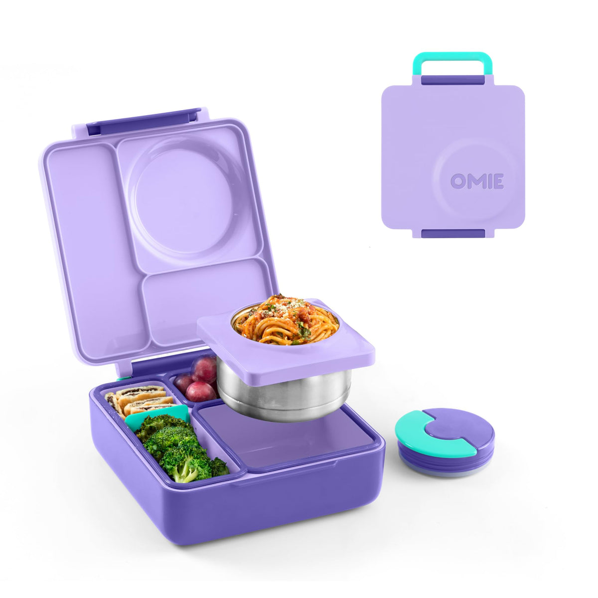 Omie OmieBox Kids Insulated Leakproof Bento Lunch Box with Food Jar (Pink Berry)