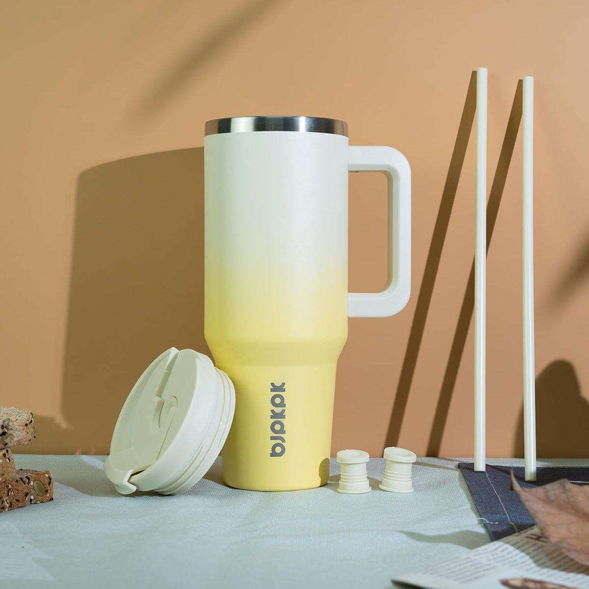 BJPKPK 30 oz Insulated Tumbler with Handle & Straw, Stainless Steel