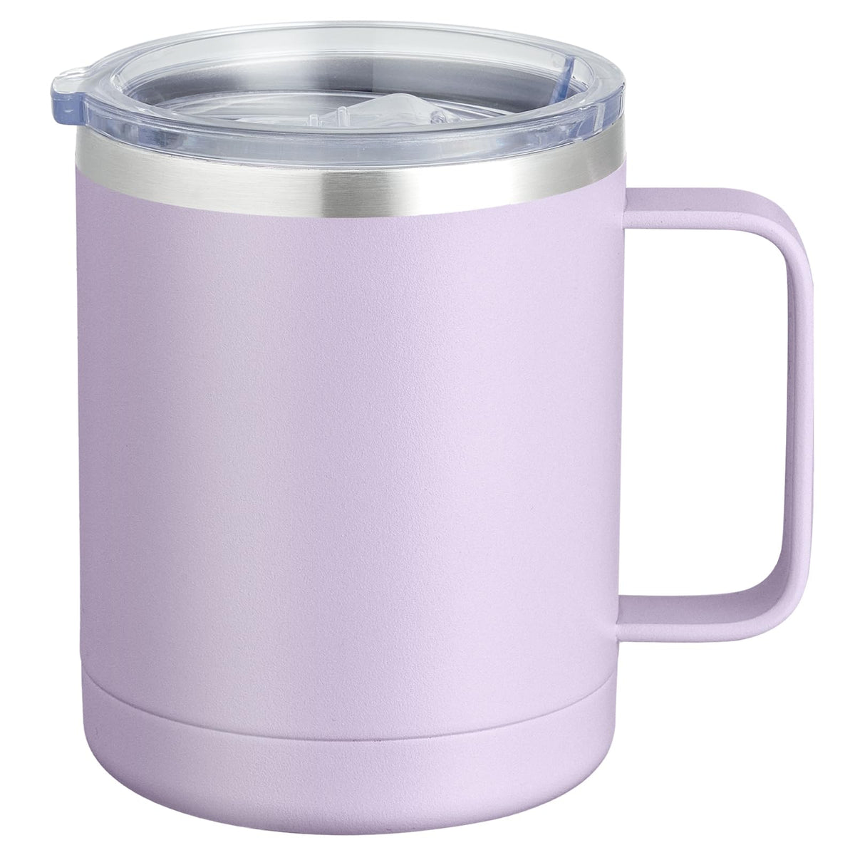 MEWAY 12oz Coffee Mug With Handle and Sliding Lid,Stainless Steel Travel Tumbler Cup with Handle,Double Wall Vacuum Insulated Camping Cup for Hot & Cold Drinks Tea (Lilac,Set of 1)