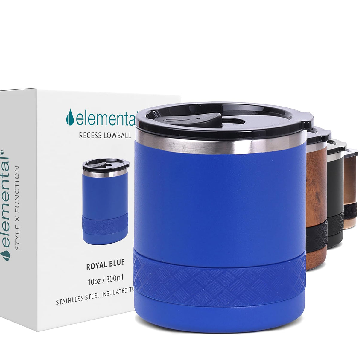 Elemental Recess Lowball 10oz Stainless Steel Tumbler Whiskey Glass w/Lid