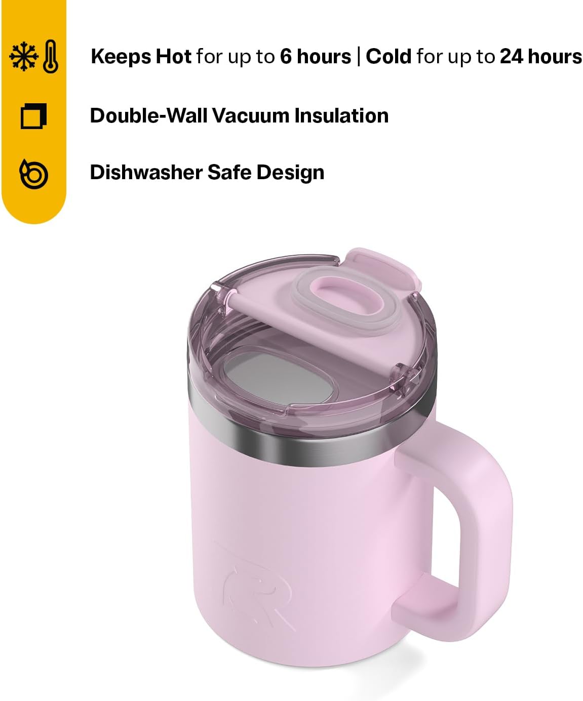RTIC 12oz Essential Mug with Lid and Handle, Ceramic Lined, Pale Pink