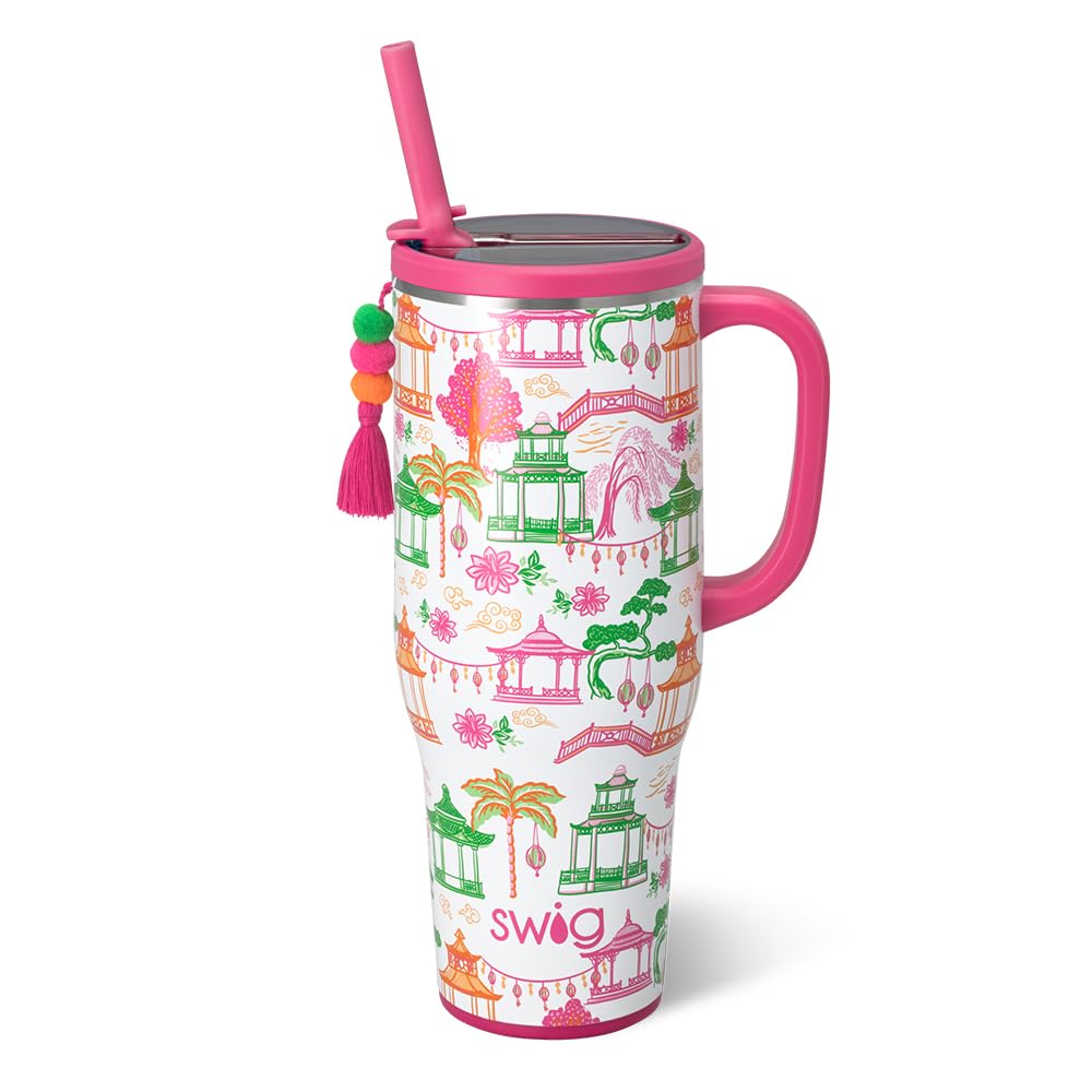 Swig Life 40oz Leakproof Mega Mug with Handle & Straw, Hydrangeas