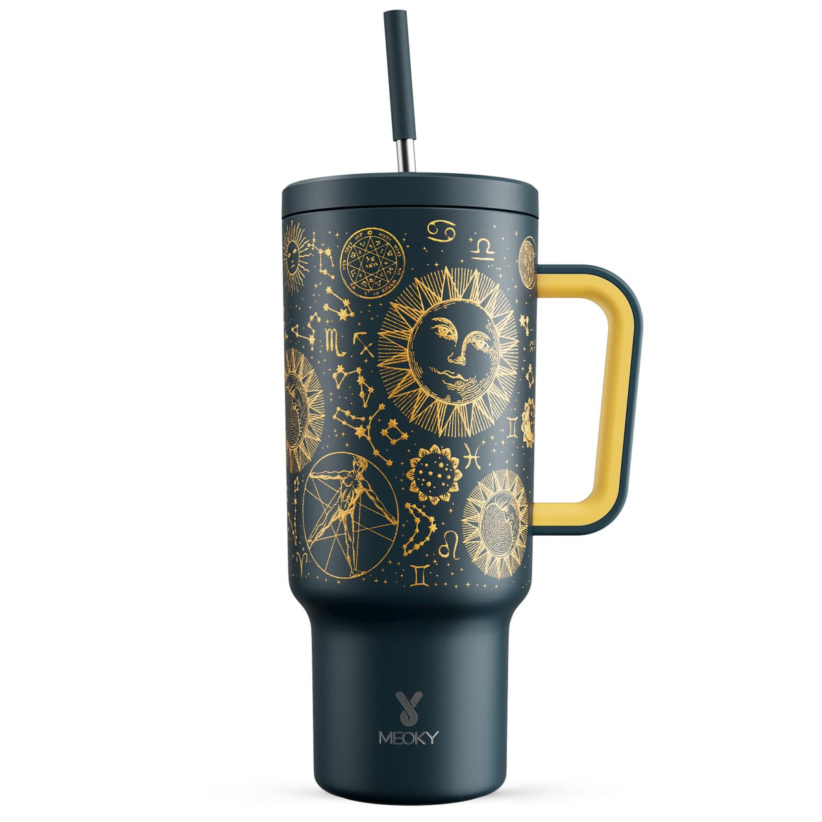 Meoky 40oz Tumbler with Handle, Leak-proof Lid and Straw, Insulated Coffee Mug Stainless Steel Travel Mug, Keeps Cold for 34 Hours or Hot for 10 Hours (Night)