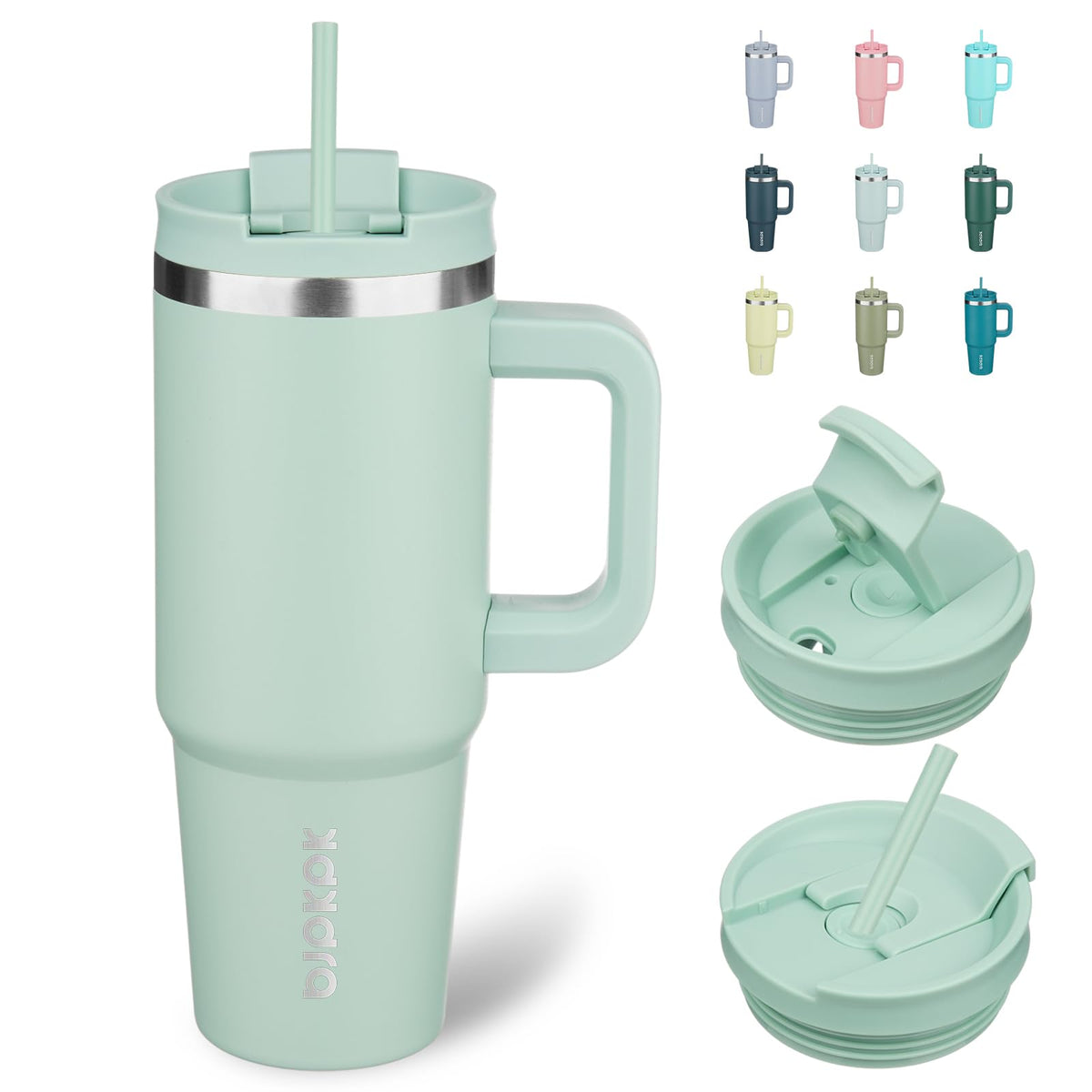 BJPKPK 30 oz Insulated Tumbler with Handle & Straw, Stainless Steel