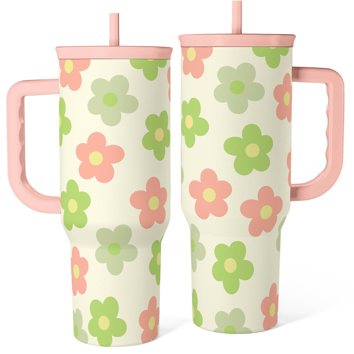 SANDJEST Bow Tumbler with Handle 40oz, Stainless Steel Insulated Tumblers Coffee Travel Cup with Slider Straw Lid, Gifts for Women Teen Girls Birthday
