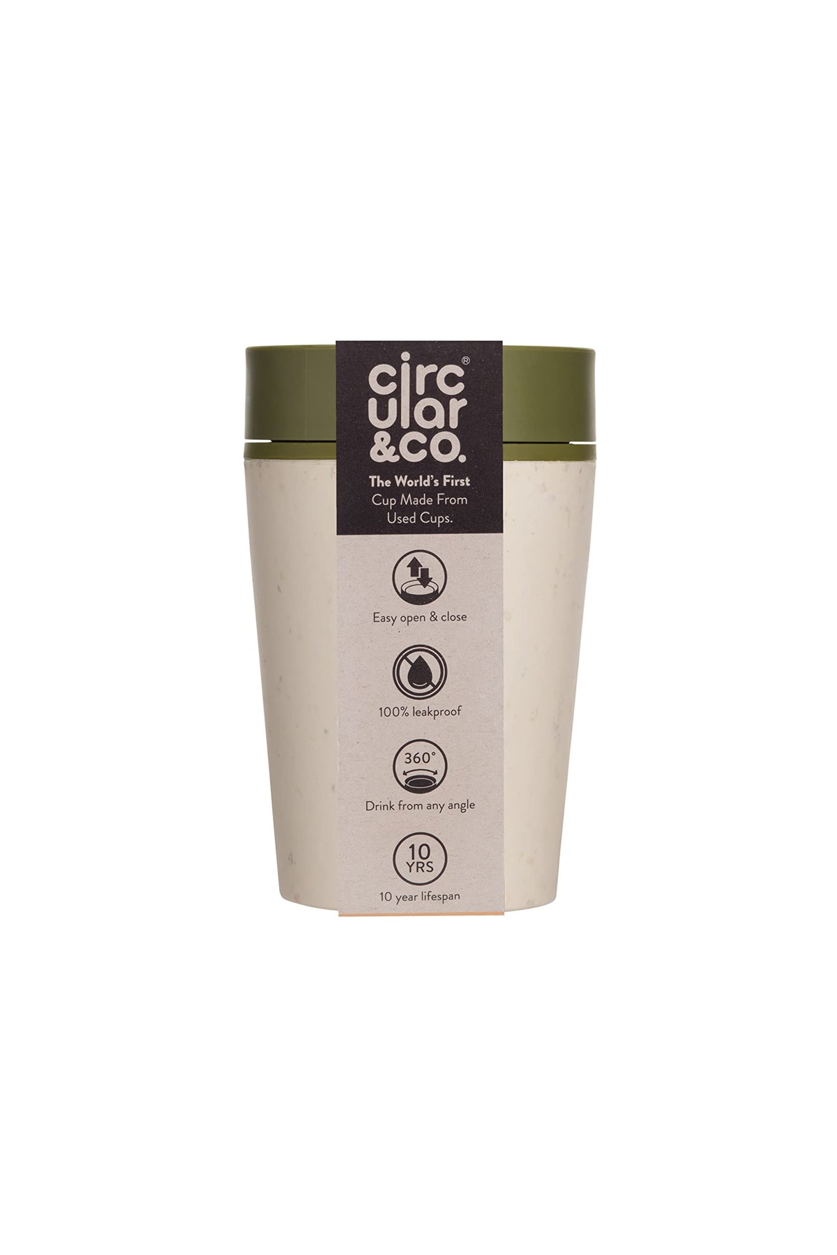 Circular and Co Reusable Coffee Cup 8oz/227ml - The World's First Travel Mug Made from Recycled Coffee Cups, 100% Leak-Proof, Sustainable & Insulated. (Cream & Honest Green)