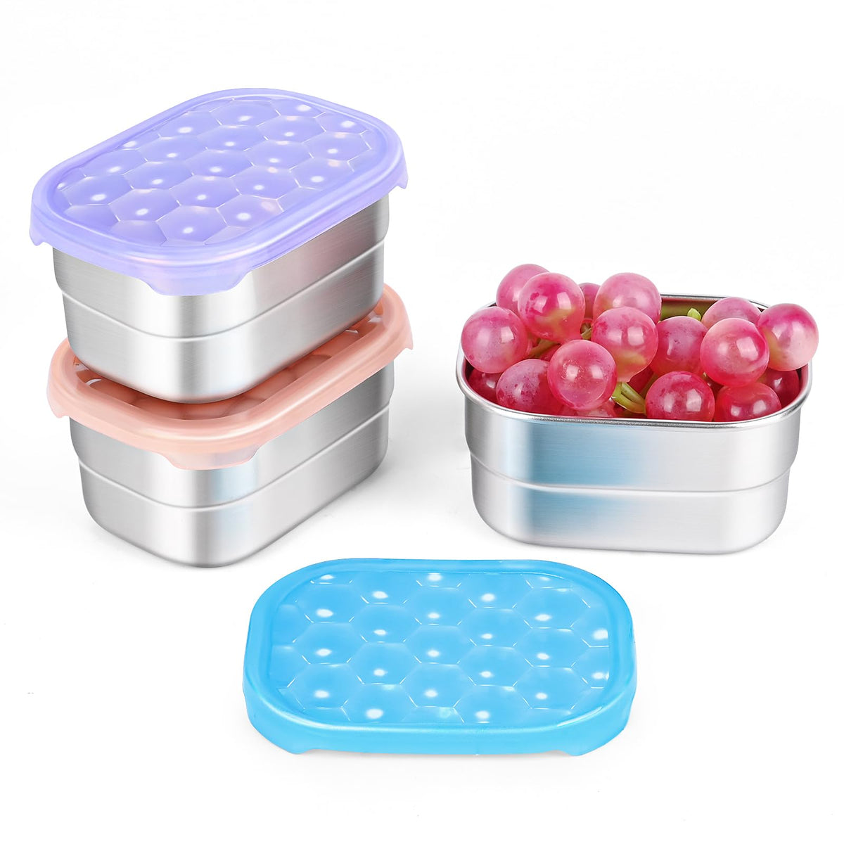 Tanjiae 4Pack 8oz Small (1 CUP) Stainless Steel Snack Containers for Kids | Reusable Easy Open Toddler Snack Containers with Silicone Lids | Stackable Toddler Lunch Box for Daycare, School and Travel