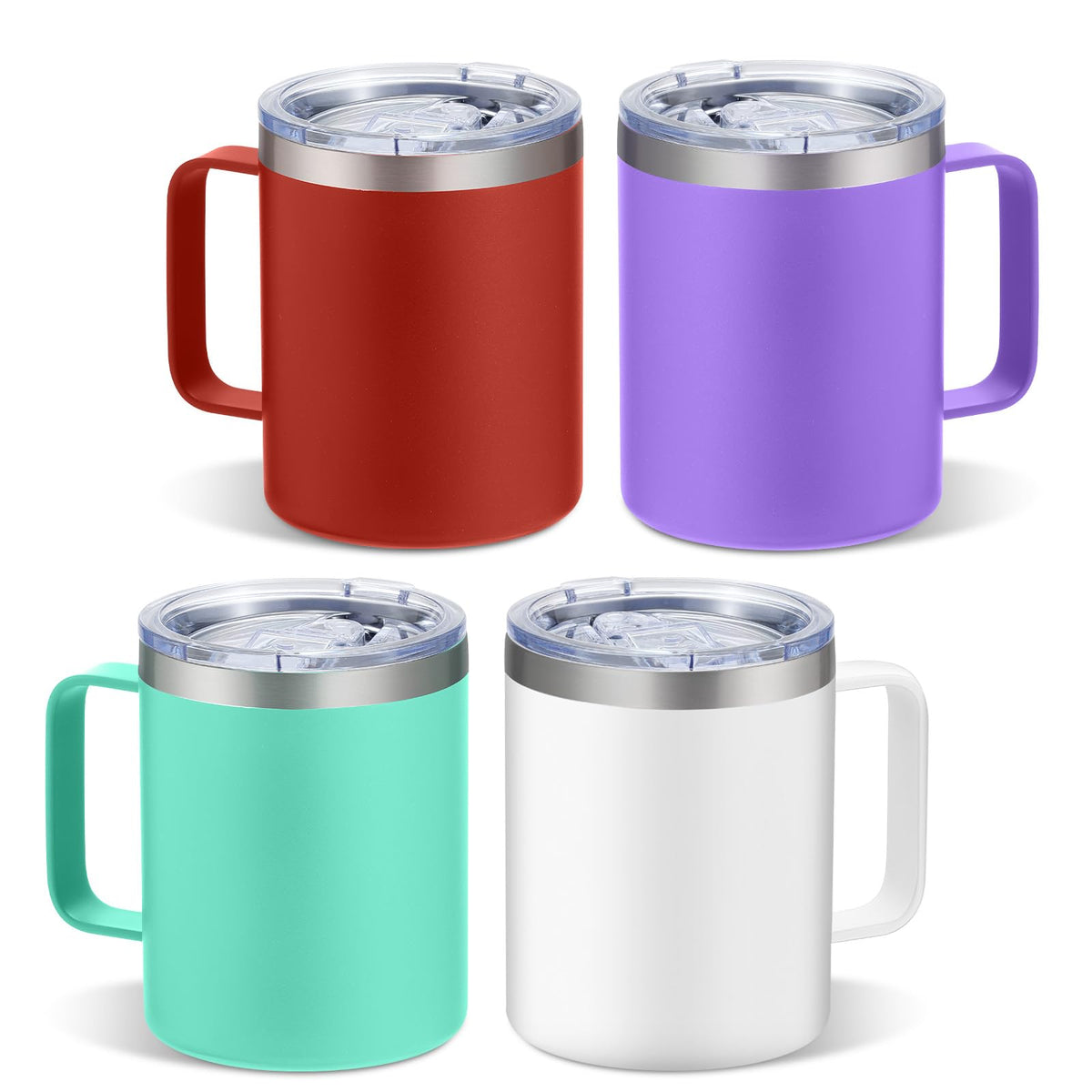 4 Pack 12oz Insulated Coffee Mug with Handle, 4 Colors