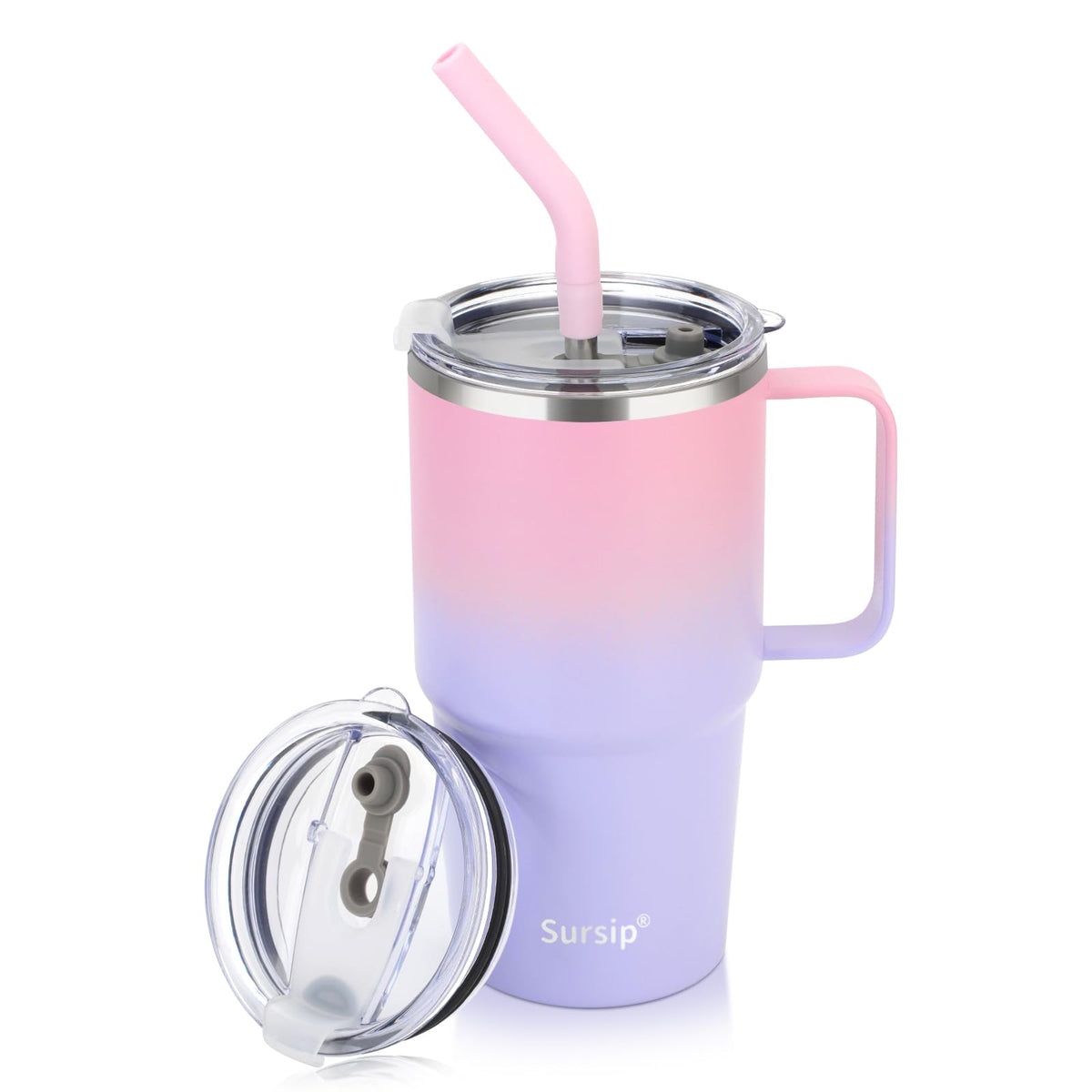 Sursip 24 oz Insulated Tumbler with Handle Lids and Straw