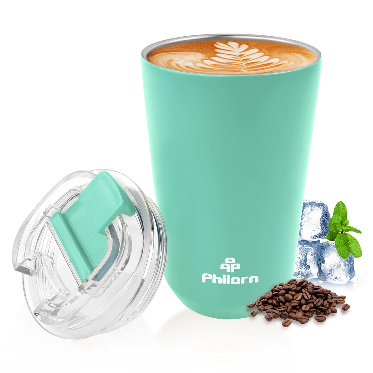 PHILORN Pink Coffee Tumbler - 12 OZ Insulated Coffee Mug With Lid