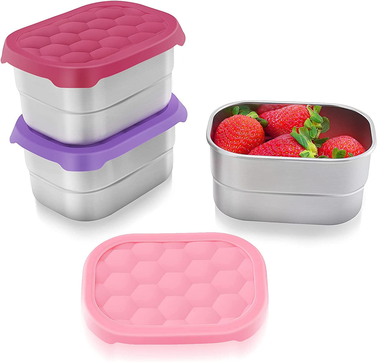 Tanjiae 4Pack 8oz Small (1 CUP) Stainless Steel Snack Containers for Kids | Reusable Easy Open Toddler Snack Containers with Silicone Lids | Stackable Toddler Lunch Box for Daycare, School and Travel