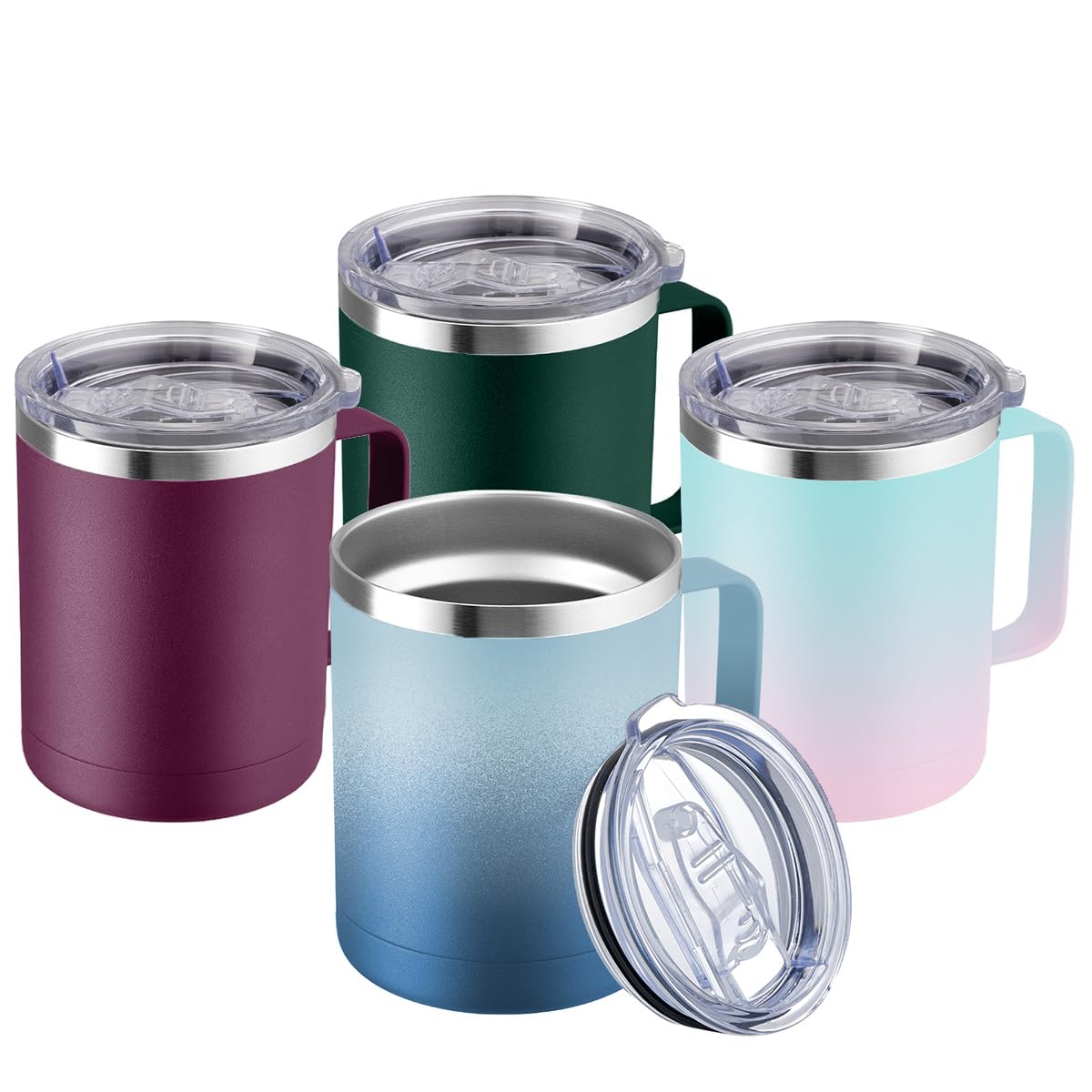 MEWAY 12oz Coffee Mug With Handle and Sliding Lid,Stainless Steel Travel Tumbler Cup with Handle,Double Wall Vacuum Insulated Camping Cup for Hot & Cold Drinks Tea (Lilac,Set of 1)
