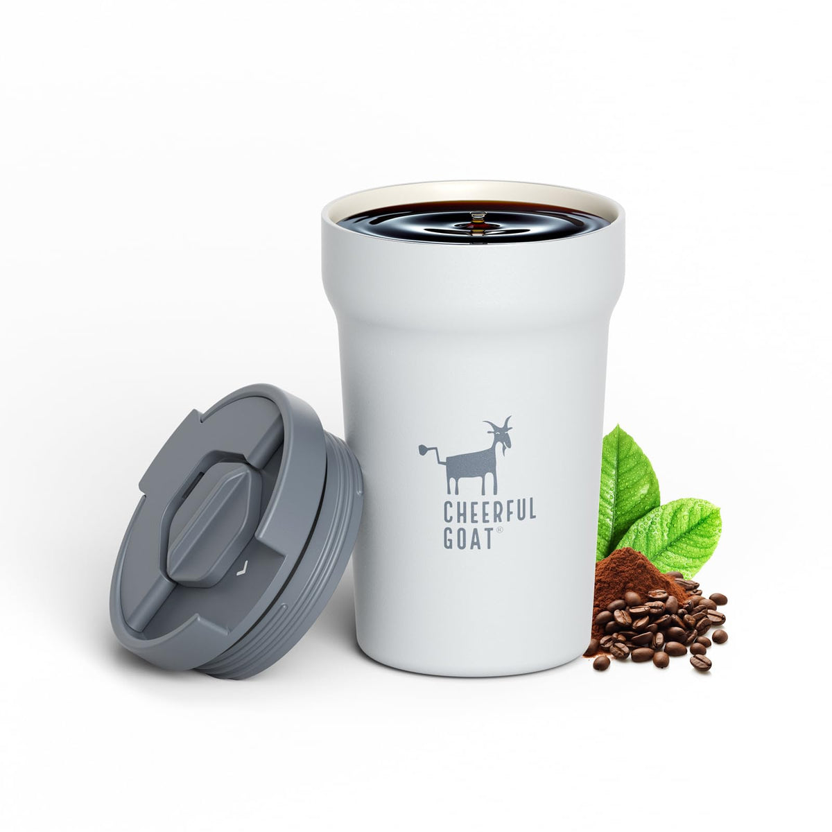 CHEERFUL GOAT Ceramic Lined Coffee Mug – Stainless Steel Travel insulated Tumbler with Ceramic Liner, with lid, 12oz Leak proof Cup for Hot and Cold Water Coffee at Home, Office (orange)