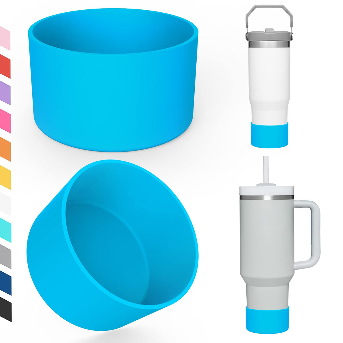 Airboat Upgrade 2PCS Protective Silicone Boot Bumper for Stanley Quencher Adventure 40oz 30oz 20oz Tumbler, Water Bottle Bottom Sleeve Cover Accessories for Stanley Mug Cup(Clear)